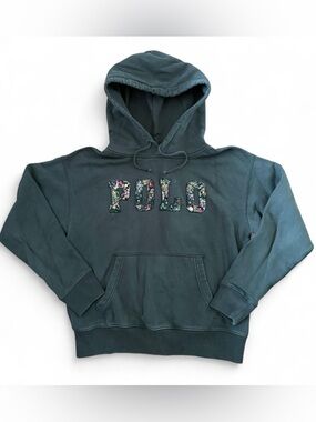 Polo Ralph Lauren Hoodie Sweatshirt Floral Spell Out Women’s Size M Embroidered